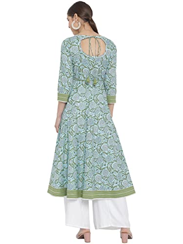 Yash Gallery Women's Plus Size Cotton Floral Printed Anarkali kurta (Blue)