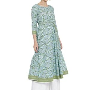 Yash Gallery Women's Plus Size Cotton Floral Printed Anarkali kurta (Blue)