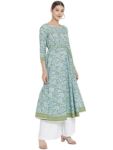 Yash Gallery Women's Plus Size Cotton Floral Printed Anarkali kurta (Blue)