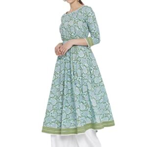 Yash Gallery Women's Plus Size Cotton Floral Printed Anarkali kurta (Blue)