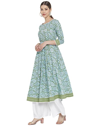 Yash Gallery Women's Plus Size Cotton Floral Printed Anarkali kurta (Blue)