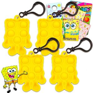 spongebob squarepants pop fidget toys set - party favors bundle including 4 spongebob fidget keychains plus spongebob stickers and more for kids (spongebob fidgets)