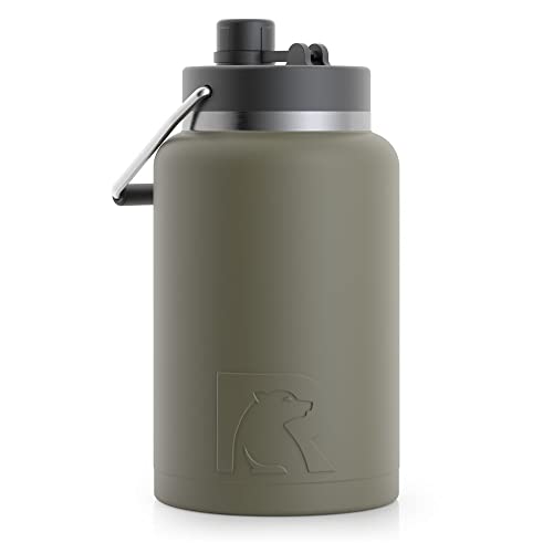 RTIC Jug with Handle, Half Gallon, Olive Matte, Large Double Vacuum Insulated Water Bottle, Stainless Steel Thermos for Hot & Cold Drinks, Sweat Proof, Great for Travel, Hiking & Camping