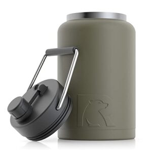 rtic jug with handle, half gallon, olive matte, large double vacuum insulated water bottle, stainless steel thermos for hot & cold drinks, sweat proof, great for travel, hiking & camping