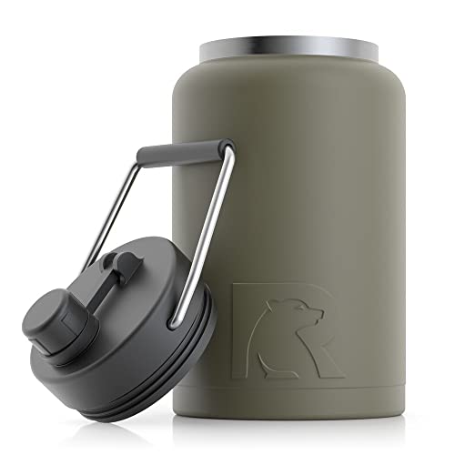 RTIC Jug with Handle, Half Gallon, Olive Matte, Large Double Vacuum Insulated Water Bottle, Stainless Steel Thermos for Hot & Cold Drinks, Sweat Proof, Great for Travel, Hiking & Camping