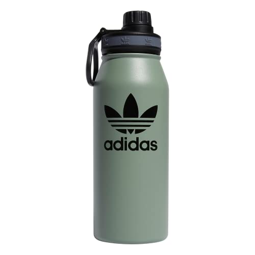 adidas Originals 1 Liter (32 Oz) Metal Water Bottle, Hot/Cold Double-Walled Insulated 18/8 Stainless Steel, Silver Green/Black/Onix Grey, One Size