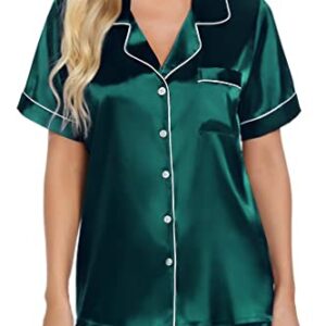 Womens Silk Satin Short Pajamas Set Classic Sleepwear Loungewear Dark Green M