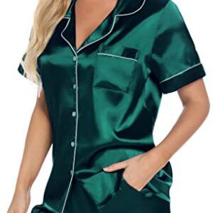 Womens Silk Satin Short Pajamas Set Classic Sleepwear Loungewear Dark Green M