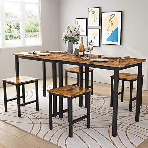 Recaceik 3 Piece Dining Table Set, Modern Bar Table Set w/ 2 Stools Kitchen Table Set for 2 Compact Design Kitchen Bar Table and Chairs for Dining Room, Living Room, Apartment, Small Space (Brown)