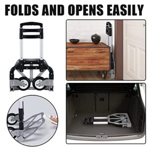 Folding Hand Truck Portable Foldable Dolly Cart Aluminum Dolly Cart Trolley Cart Black MAX Load 180 lbs, with Black Bungee Cord, Telescoping Handle,Solid Aluminium Wheel suspensions, Double Bearings