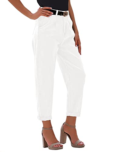 luvamia Women's Classic High Waist Stretch Loose Balloon Tapered Jeans Mom Jeans High Waist Tapered Jeans for Women High Rise Tapered Jeans Women Denim Jeans Cool White Size Medium Size 8 Size 10