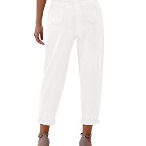 luvamia Women's Classic High Waist Stretch Loose Balloon Tapered Jeans Mom Jeans High Waist Tapered Jeans for Women High Rise Tapered Jeans Women Denim Jeans Cool White Size Medium Size 8 Size 10