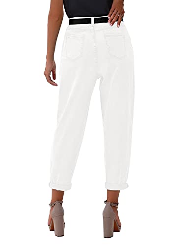 luvamia Women's Classic High Waist Stretch Loose Balloon Tapered Jeans Mom Jeans High Waist Tapered Jeans for Women High Rise Tapered Jeans Women Denim Jeans Cool White Size Medium Size 8 Size 10