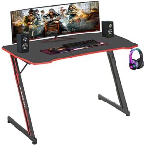 bestoffice 35"/39"/47" computer desk z shaped workstation ergonomic table with headphone hook for game players (red, 47 in)