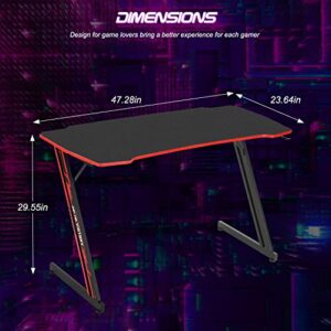 BestOffice 35"/39"/47" Computer Desk Z Shaped Workstation Ergonomic Table with Headphone Hook for Game Players (Red, 47 in)