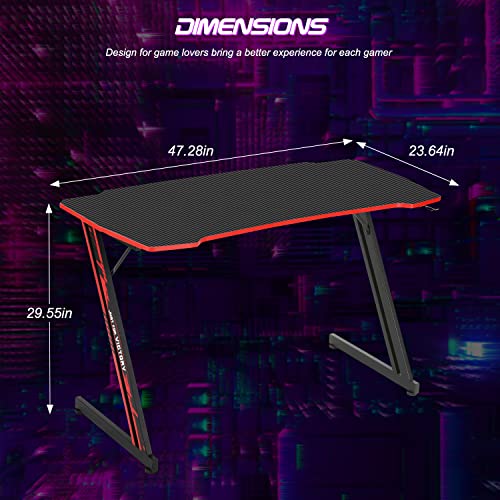 BestOffice 35"/39"/47" Computer Desk Z Shaped Workstation Ergonomic Table with Headphone Hook for Game Players (Red, 47 in)