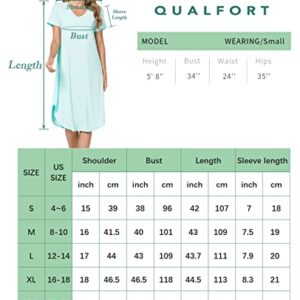 QUALFORT Womens Bamboo Nightgown Short Sleeve Sleepwear V Neck Loungewear Side Slit Soft Nighdress Aqua Green Medium