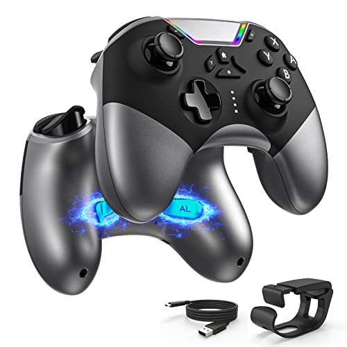 Bluetooth Controller for Switch/PC/iPhone/Android/Apple Arcade MFi Games/TV/Steam, Pro Wireless Game Controller with Phone Clip with Newly Launched Lock Joystick Speed Function/6-Axis Gyro/Dual Motor