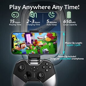 Bluetooth Controller for Switch/PC/iPhone/Android/Apple Arcade MFi Games/TV/Steam, Pro Wireless Game Controller with Phone Clip with Newly Launched Lock Joystick Speed Function/6-Axis Gyro/Dual Motor
