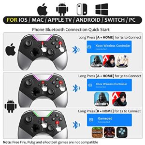 Bluetooth Controller for Switch/PC/iPhone/Android/Apple Arcade MFi Games/TV/Steam, Pro Wireless Game Controller with Phone Clip with Newly Launched Lock Joystick Speed Function/6-Axis Gyro/Dual Motor