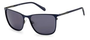 fossil men's male sunglasses style fos 3128/g/s rectangular, matte blue/gray, 57mm, 17mm
