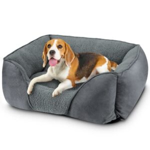 furtime medium dog beds for medium dogs, washable dog bed orthopedic rectangle puppy pet bed, durable calming dog sofa bed soft sleeping with anti-slip bottom m (25"x21"x8")