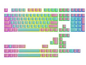 ranked pudding v2 pbt keycaps | 145 double shot translucent ansi us & iso layout | oem profile for full size, tkl, 75%, 65% and 60% rgb mechanical gaming keyboard (miami)