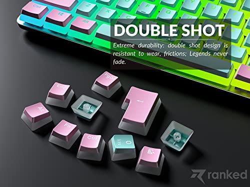 Ranked Pudding v2 PBT Keycaps | 145 Double Shot Translucent ANSI US & ISO Layout | OEM Profile for Full Size, TKL, 75%, 65% and 60% RGB Mechanical Gaming Keyboard (Miami)