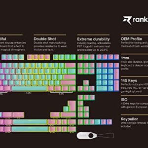 Ranked Pudding v2 PBT Keycaps | 145 Double Shot Translucent ANSI US & ISO Layout | OEM Profile for Full Size, TKL, 75%, 65% and 60% RGB Mechanical Gaming Keyboard (Miami)