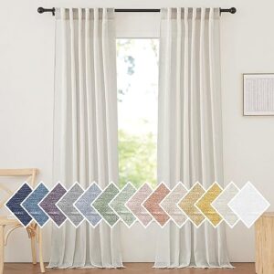 nicetown semi sheer light filtering linen curtains for windows 95 inch length, rod pocket & back tab linen blend vertical drapes privacy for bedroom/living room, natural, w52 x l95, 2 pieces