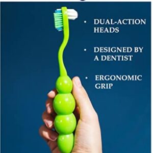 Dr. B Dental Solutions Ergonomic Denture Toothbrush Extra Soft Bristles, Removes Stains & Odor Precision Design for Implants & Overdentures Single Green Pack