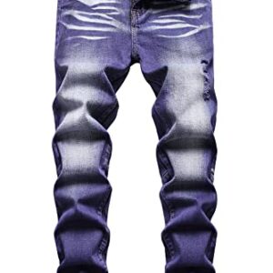 Men's Ripped Distressed Destroyed Straight Slim Fit Denim Jeans,705 Purple,Size 32