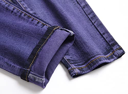 Men's Ripped Distressed Destroyed Straight Slim Fit Denim Jeans,705 Purple,Size 32