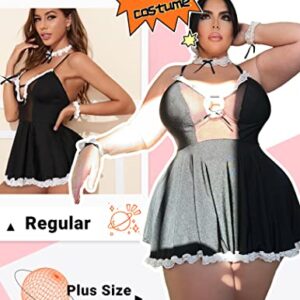 Avidlove Sexy Lingerie for Women Role Play Maid Outfit Cosplay Lingerie Dress Naughty Lace Babydolls Lingerie, Black, L