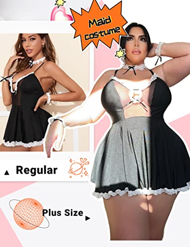 Avidlove Sexy Lingerie for Women Role Play Maid Outfit Cosplay Lingerie Dress Naughty Lace Babydolls Lingerie, Black, L