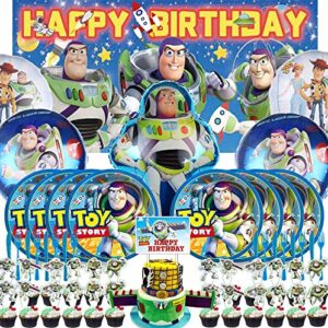 fntoo buzz lightyear party supplies plates favors decorations backdrop decor banner birthday cake topper, n02660