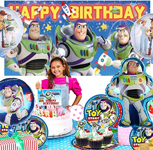 FNTOO Buzz Lightyear Party Supplies Plates Favors Decorations Backdrop Decor Banner Birthday Cake Topper, N02660