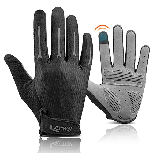 LERWAY Cycling Gloves Mountain Bike Gloves: Touch Screen Full Finger Gloves Lightweight MTB Bicycle Gloves for Men Women Breathable Anti-Skid Shock-Absorbing Padded Gloves for Summer Biking Running