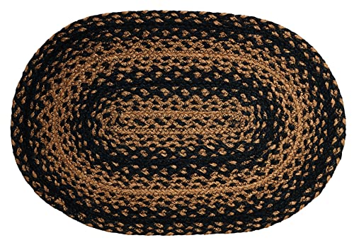 Ebony Braided Placemat Rug 13"x19" Accent Floor Carpet Natural Jute Material Doormat | Black and Natural Enhance with Woven Collection (13"x19", Ebony) Set of 4