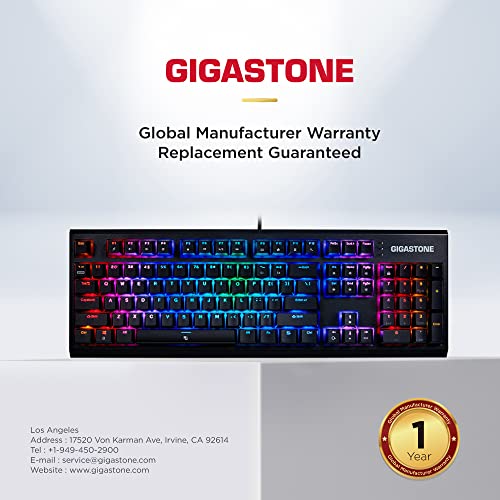 Gigastone Mechanical Keyboard, RGB Gaming Brown Switch, LED Rainbow Backlit Wired Gaming Keyboard, Precise Tactile Feedback, Full Anti-Ghosting, Full Size 104 Keys, Black GK-12