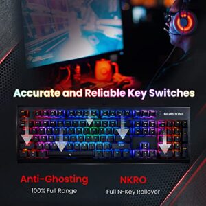 Gigastone Mechanical Keyboard, RGB Gaming Brown Switch, LED Rainbow Backlit Wired Gaming Keyboard, Precise Tactile Feedback, Full Anti-Ghosting, Full Size 104 Keys, Black GK-12