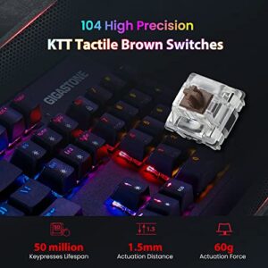 Gigastone Mechanical Keyboard, RGB Gaming Brown Switch, LED Rainbow Backlit Wired Gaming Keyboard, Precise Tactile Feedback, Full Anti-Ghosting, Full Size 104 Keys, Black GK-12