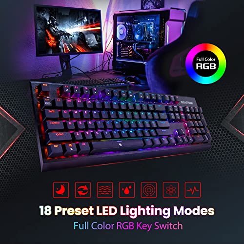 Gigastone Mechanical Keyboard, RGB Gaming Brown Switch, LED Rainbow Backlit Wired Gaming Keyboard, Precise Tactile Feedback, Full Anti-Ghosting, Full Size 104 Keys, Black GK-12