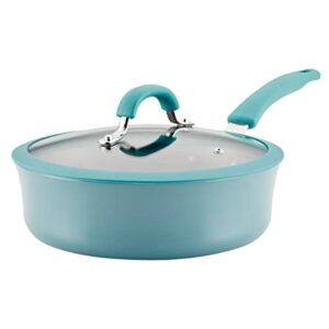 rachael ray cook + create nonstick sauté pan with lid, 3 quart, agave blue