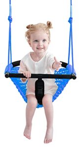 nets tribe 2 -in- 1 toddler swing. swing seat for kids with adjustable ropes, for kids heavy duty rope play secure children swing set, for outdoor indoor, backyard. upgrade product (blue)