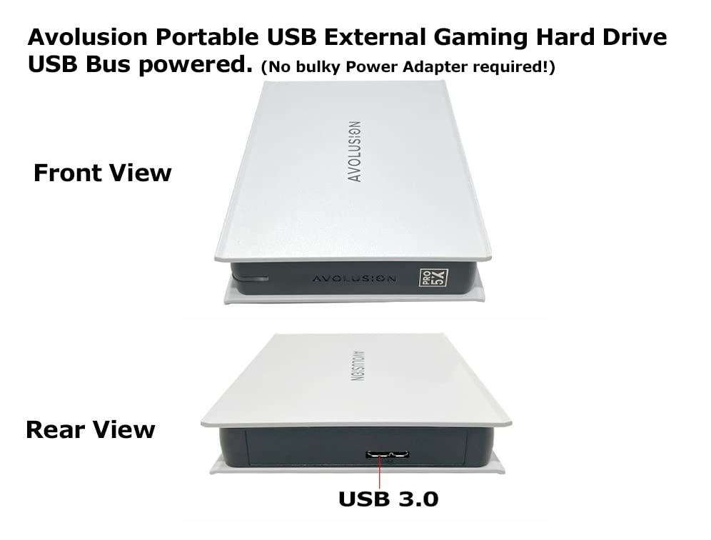 Avolusion Mini Pro-5X 2TB USB 3.0 Portable External Gaming Hard Drive - White (for PS5, Pre-Formatted) - 2 Year Warranty
