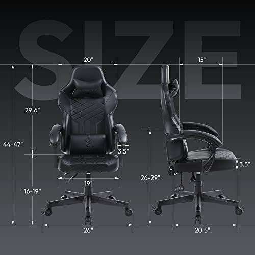 Dowinx Gaming Chair with Pocket Spring Cushion, Ergonomic Computer Chair High Back, Reclining Massage Game Chair Pu Leather 350LBS, Black