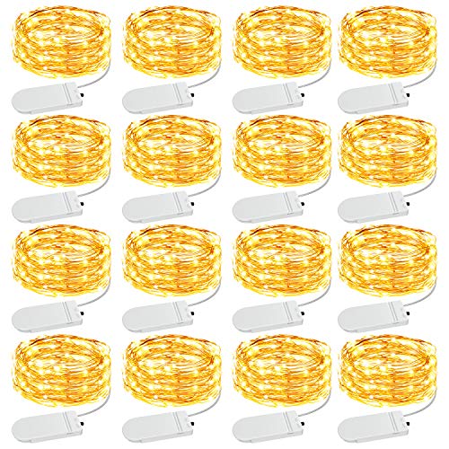 Olafus 16 Pack Warm White and Cool White Fairy Lights Battery Operated, Mini Starry String Light Waterproof IP68, 7ft 20 LED Firefly Starry Light Copper Wire for Christmas Decorations Wedding Party