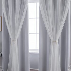 Anytime Home Curtains Blackout and Sheer Layered Solid Window Curtain Panel Pair with Grommet Top, 52Wx63L,Greyish White