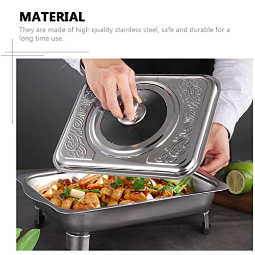 Angoily Dish Tray Chafing Dish Stainless Steel Buffet Pan with Lid Chafer Bowl Rectangular Serving Bowl Canteen Basin with Cover For Weddings Parties Banquets Catering Events Food Warmer